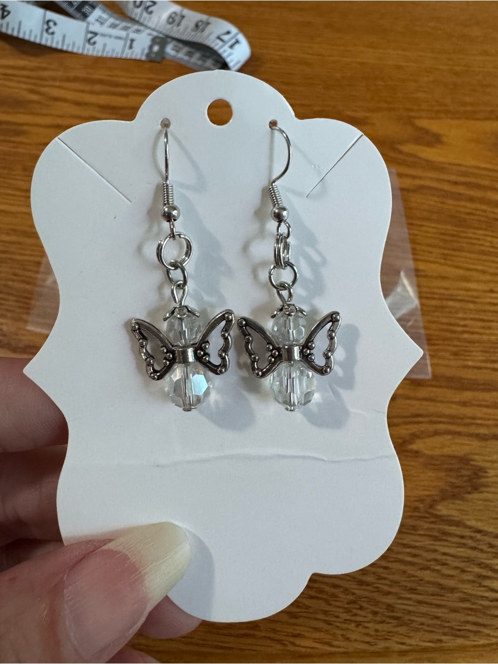 Silver Crystal Angel Wing Dangle Earrings - Women Jewelry